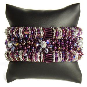 Czech Glass Bugle Bead Bracelet Purple, Crystal